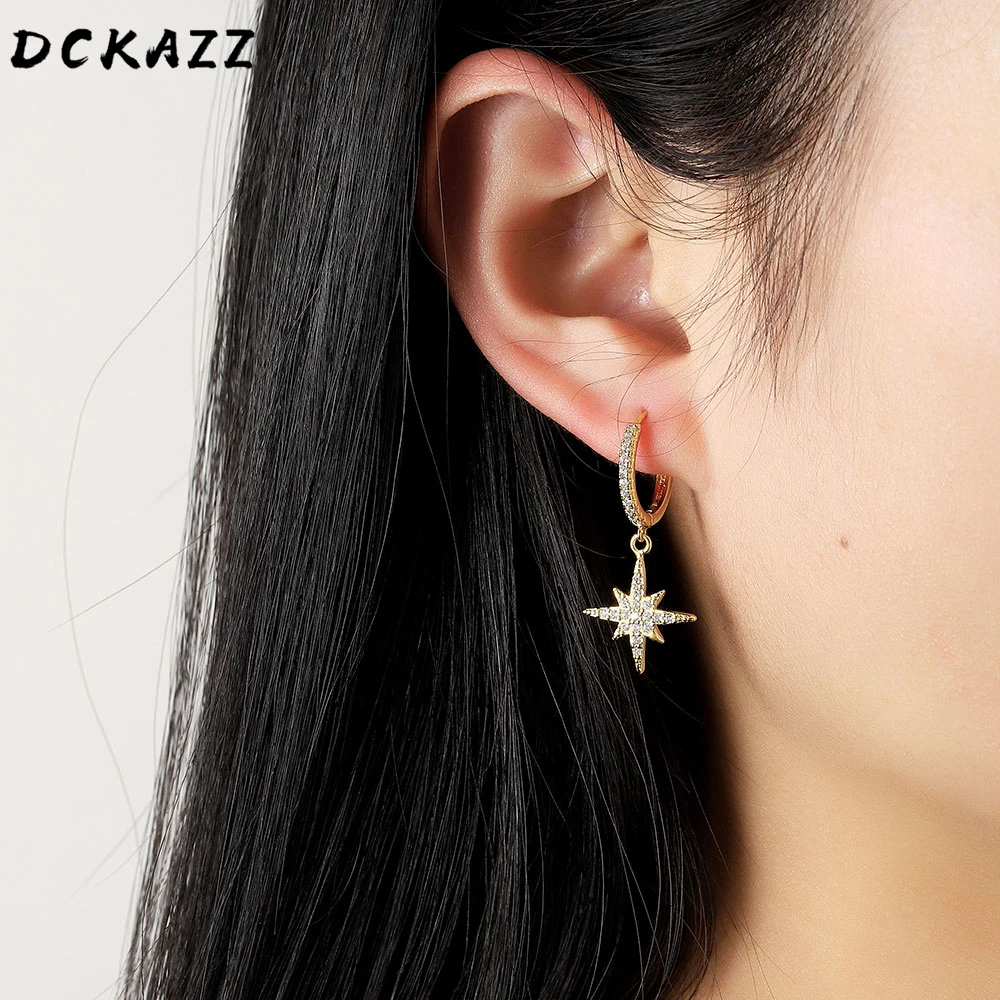 

DCKAZZ Cute Star Moon Copper Quality Hoop Earring Fashion Luxury Zircon Pendant Earrings Wedding Party Fine Jewelry Women Gift