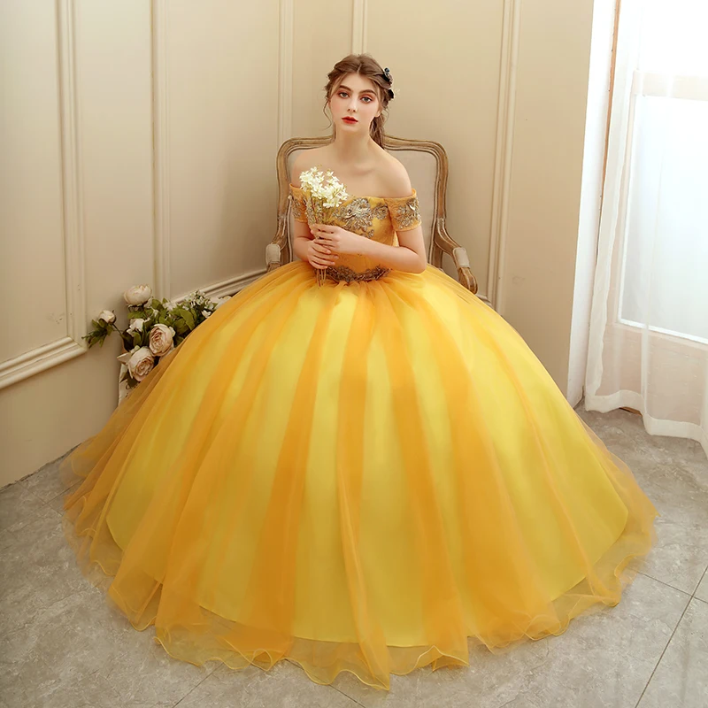 Quinceanera Dresses 2021 New Luxury Gold Ball Gown Party Prom Vintage Robe De Bal Formal Sweet Vestido Quincenera | Свадьбы и