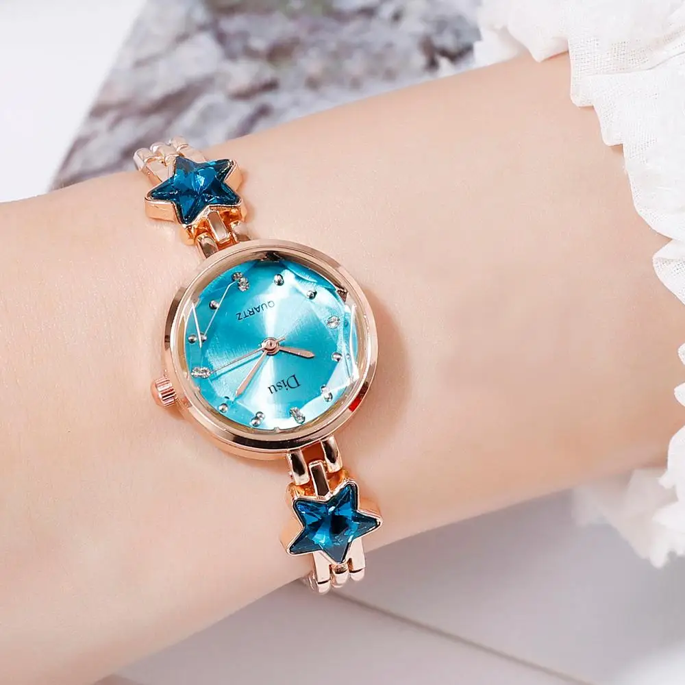 Rose Blue Модные роскошные часы для женщин, браслет из сплава, часы высокого качества, Сапфировая звезда, женские кварцевые часы с геометрическим циферблатом, простые часы - Цвет: Rose Blue