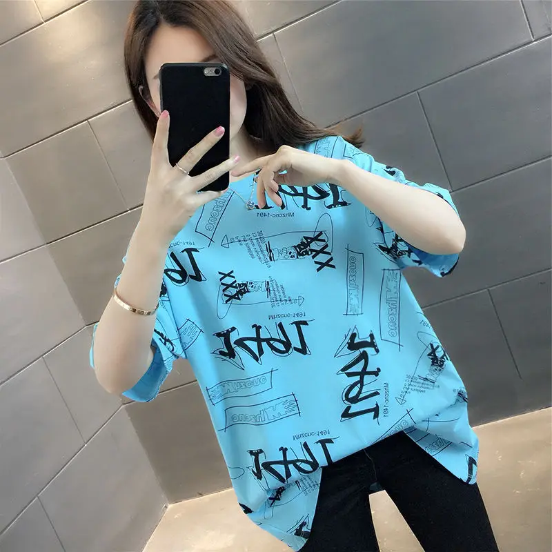 

Fat mm large women's short sleeve T-shirt 2021 new summer loose top
