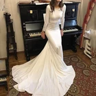 Свадебное платье-Русалка с длинным рукавом, простой сдержанный дизайн, свадебное платье невесты из мягкого атласа с драгоценными камнями, индивидуальный пошив