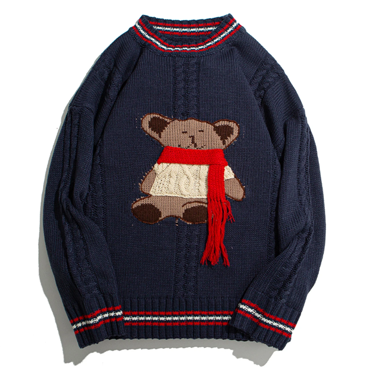 Хип Хоп Уличная трикотажный свитер с медведем для мужчин 2020 Осень Harajuku Мужской