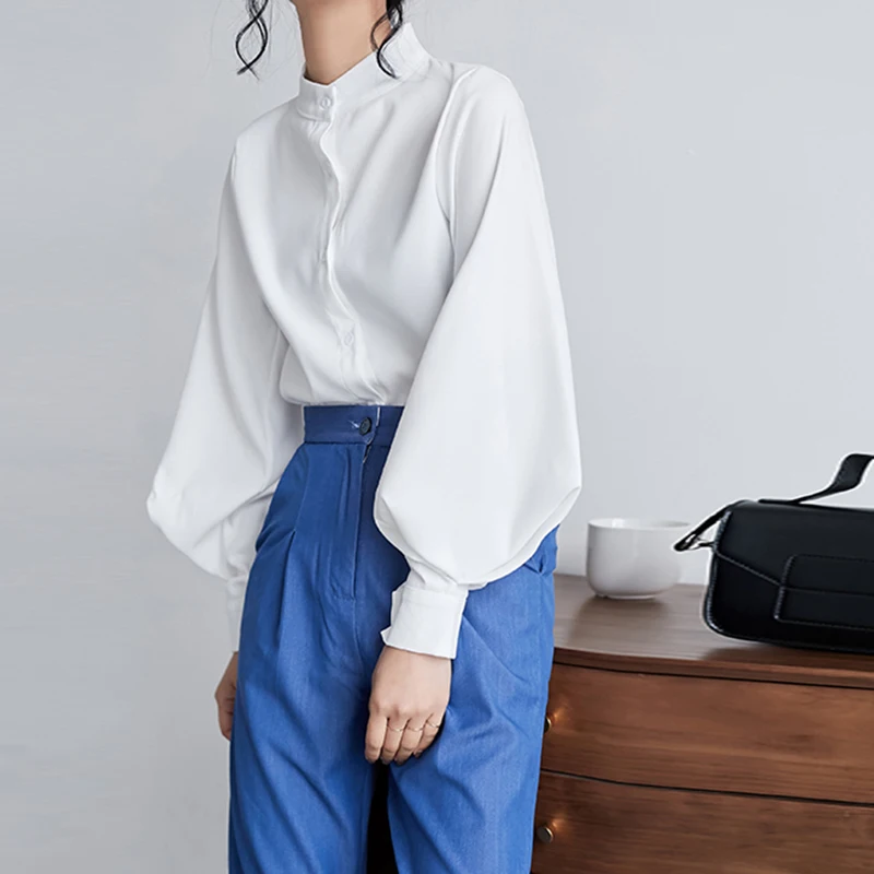 Женская винтажная блузка Sungtin с рукавами-фонариками Офисная шифоновая рубашка