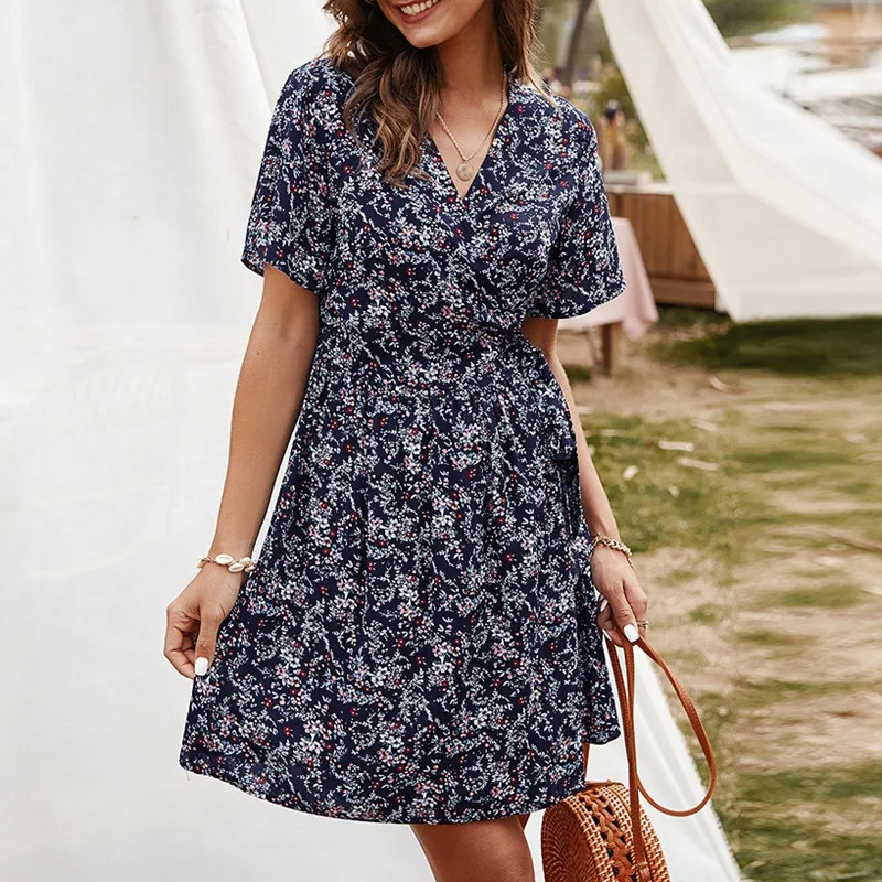 Платье с цветочным рисунком летнее принтованное платье со шнуровкой