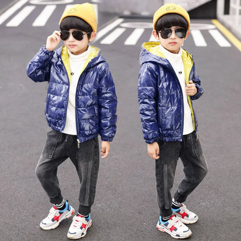 Светильник-пуховик Новинка детское зимнее пальто для мальчиков блестящее
