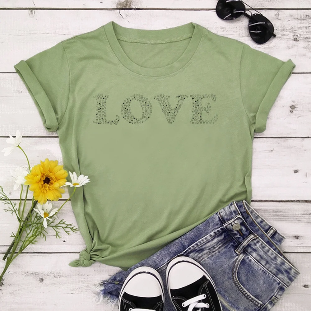 Женские футболки с принтом Love, летние футболки с графическим принтом 2021, Забавные Рубашки для женщин, футболки с круглым вырезом, топы TX8916