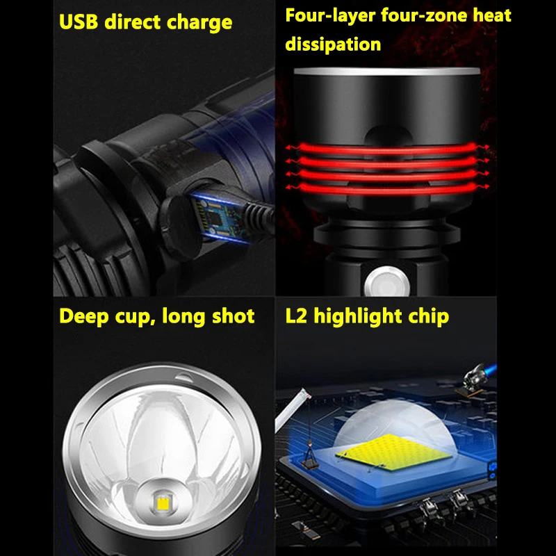 Самый мощный светодиодный фонарик XM L2 XHP70 наружный фонарь тактический USB