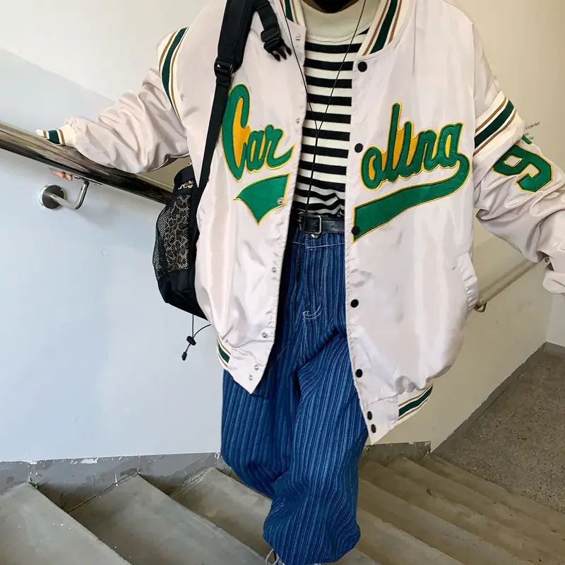 

2021 jacket women baseball uniform loose retro Harajuku style jacket men and women couples jacket goth oversized women jacket