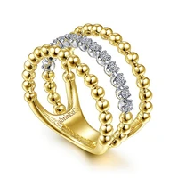 fashion luxury jewelry electroplating 14k white yellow gold three row diamond and bujukan bead ring send your best friend