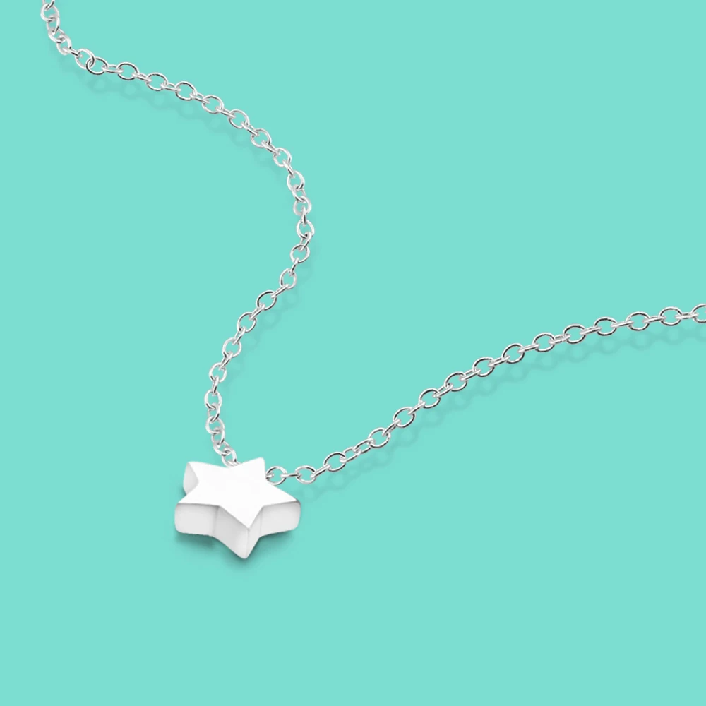 

Minimalist 925 Silver Necklace Five Point Star Geometric Pattern Pendant Chain Locking Bones 45CM Long Cute Jewelry Couple Gift