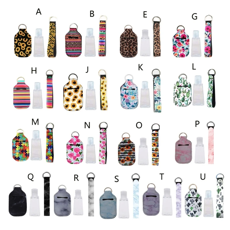 

Portable 1 oz Refillable Empty Travel Bottles with Wristlet Keychain Holder Set E65F
