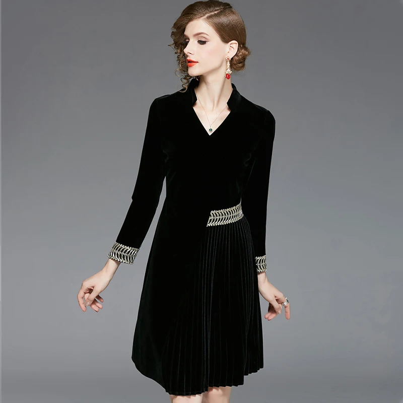 Новое Осеннее модное женское платье ретро Плиссированное облегающее с высокой
