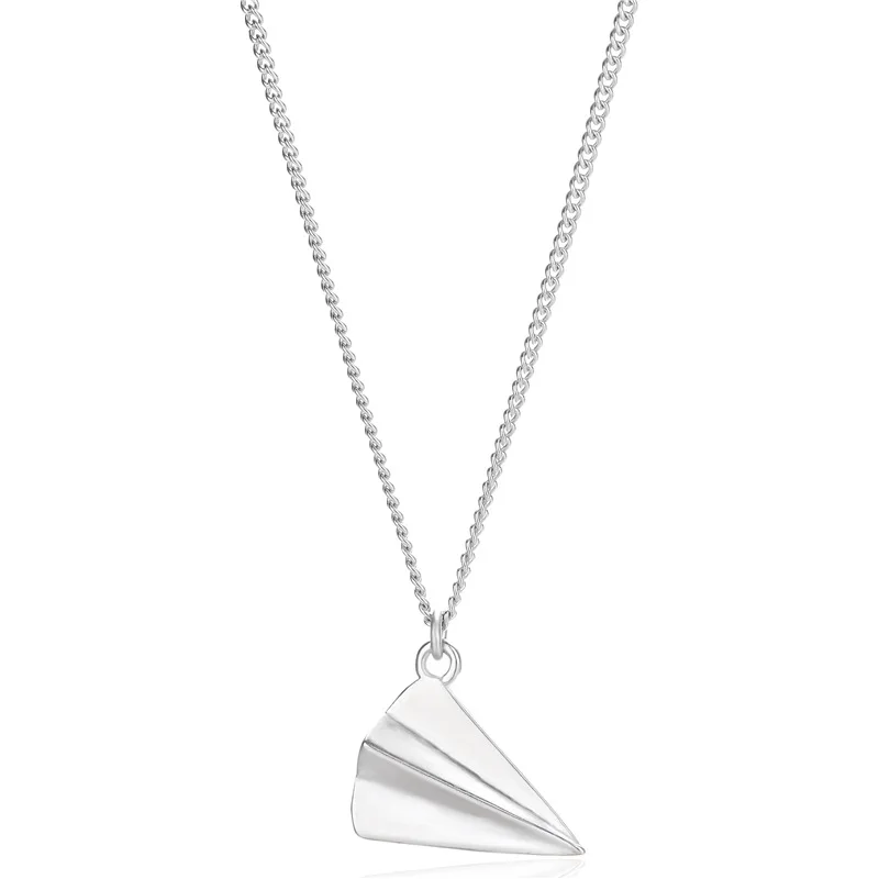 TN102 Cute Paper Airplane Pendant Necklace Sterling Silver Necklaces 925 for Women