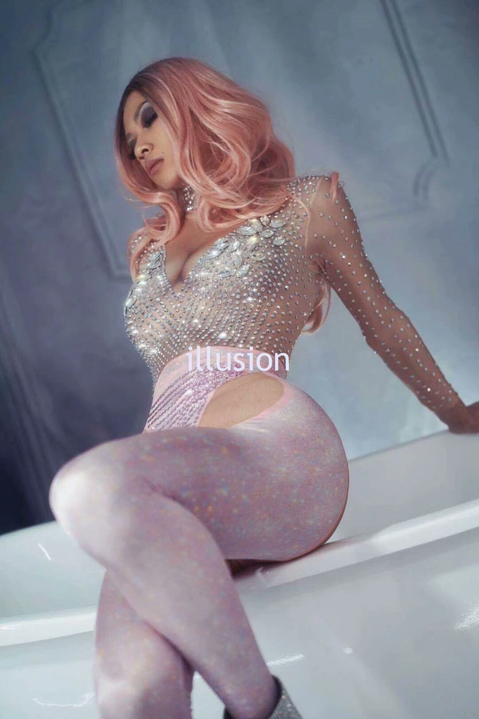 Блестящий женский комбинезон Стразы с кристаллами вечерняя одежда для