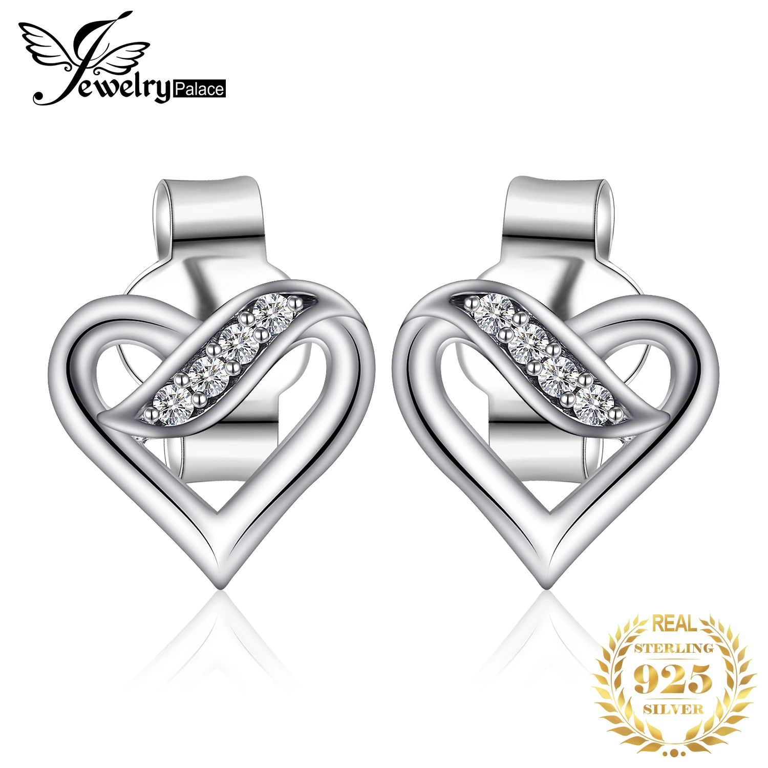 JewelryPalace 925 Sterling Silver Earrings Stud Infinity Love Heart CZ Wedding Engagement Promise Jewelry Gifts New | Украшения и
