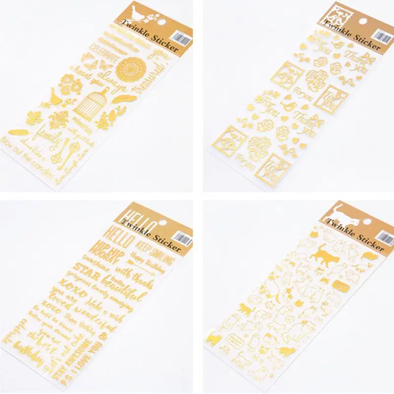 

4Pcs UV Epoxy Resin Fillings Gold Letters Cat Flowers Stickers Resin Mold Decor C7AE