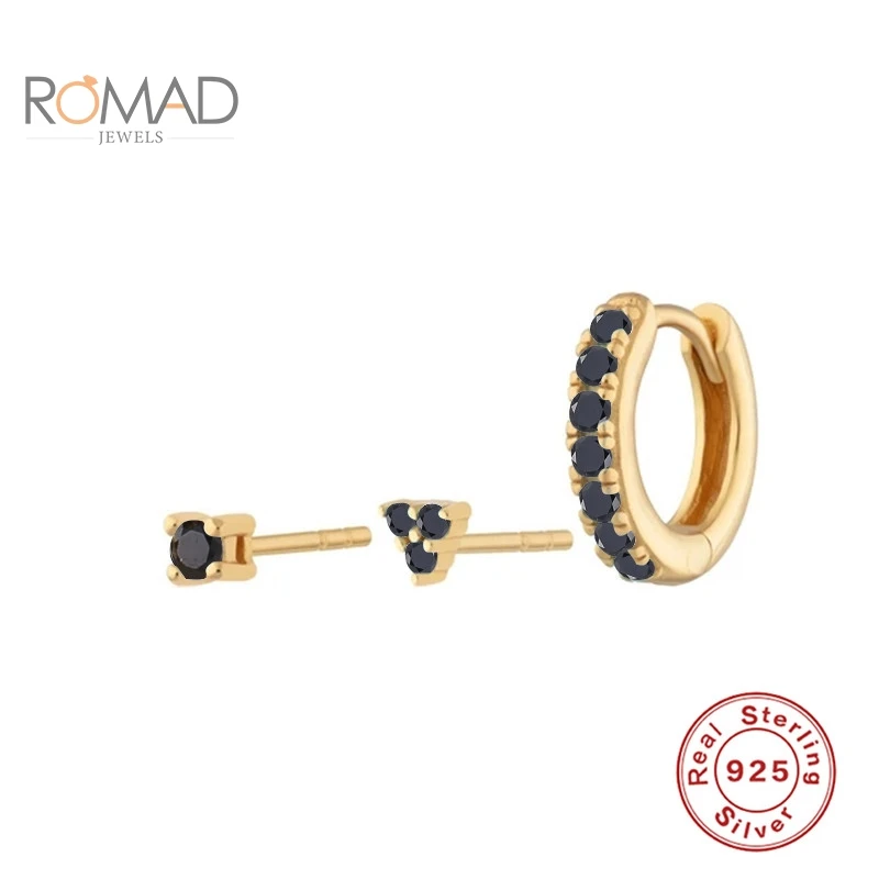 

ROMAD Small 2021 Trendy Black Green Pink Earrings For Women 925 Sterling Silver Stud Earrings Fine Jewelry Pendientes Mujer
