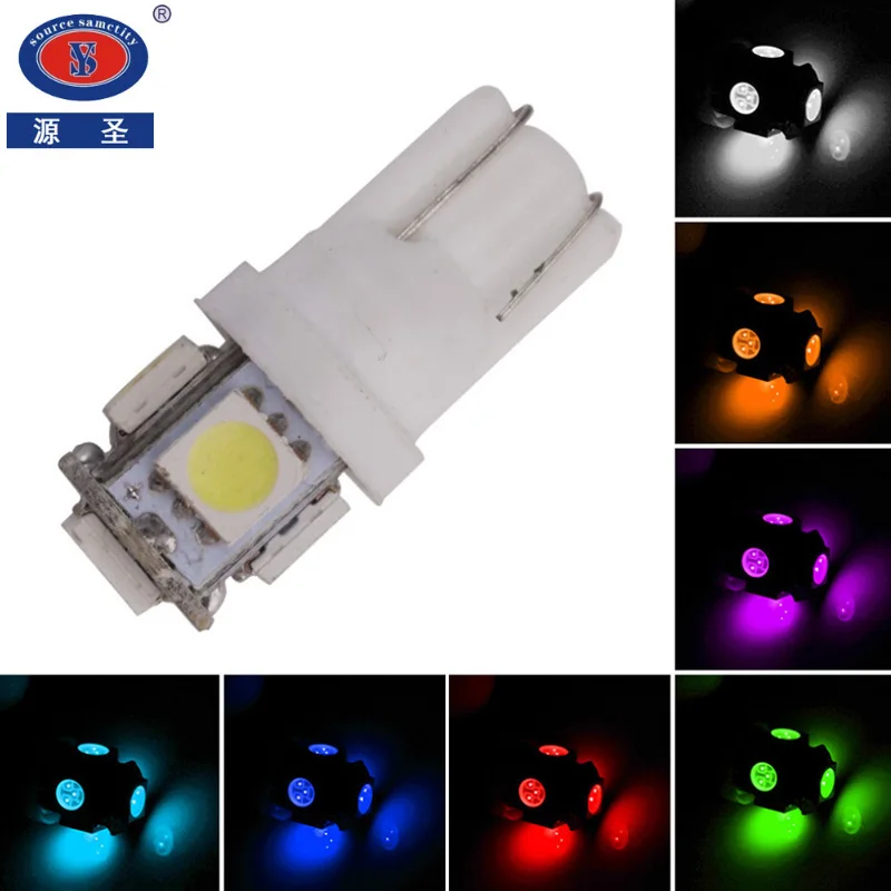 Юаньшенг 10 шт. T10 W5W светодиодный лампы 5 SMD светодиодный белого и синего цвета красный зеленый 194 168 супер яркий Клин лампочки лампы 12V 5050 SMD