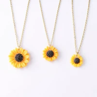 new sunflower pendant necklace gold chain 1 5cm 1 8cm 2 5cm resin flower collar necklace for women girl jewelry gift
