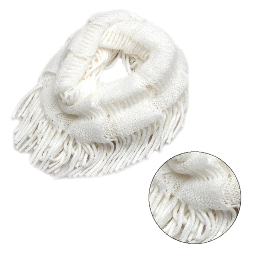 Women Wool Knit Tassel Warm Fall Winter Infinity Scarf Soft Shawl fringed bib Female Cashmere Wrap Blanket Tippet |