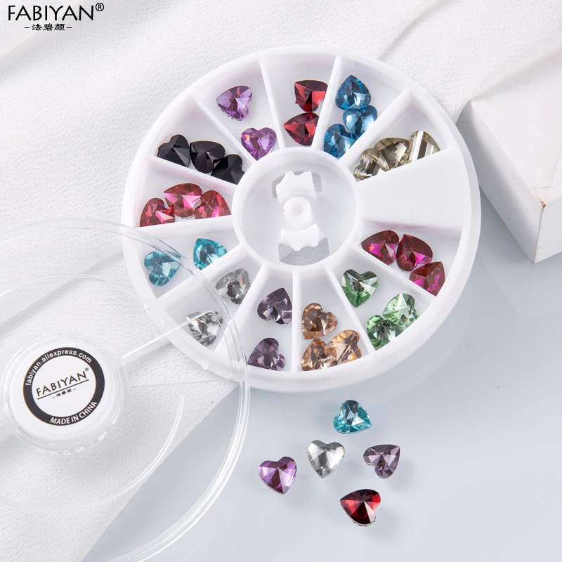 12 цветов 3D Акриловый в форме сердца Кристалл Стразы грань блеск драгоценный камень лак для ногтей Советы украшения колеса украшения для маникюра инструмент