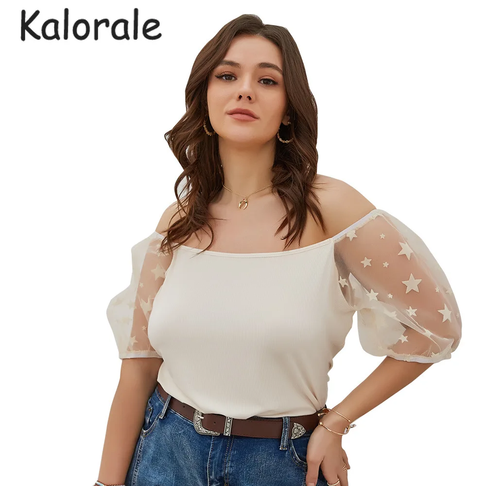

Plus Size Tops Summer Women Short Sleeve Casual Mesh Star White Tshirt Tops Fashion Ladies Big Size Tee Shirt 3XL 4XL