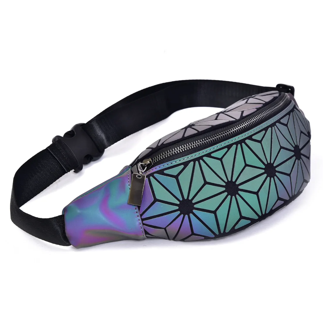 

Holographic Fashion Waist Bag Geometric Pack for Women&Men Travelling Purse Wallet Luminous Belt Bum Iridescent Chest Bag
