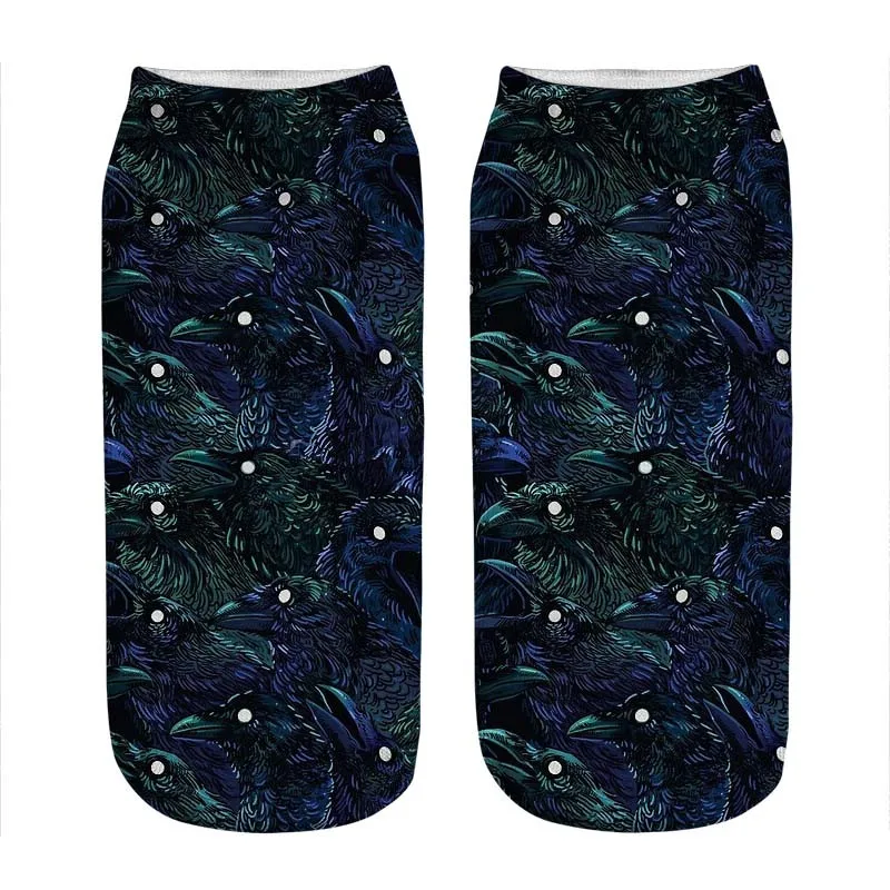 

Женские носки кавайные индивидуальные черные вороны с принтом женские носки Харадзюку счастливые забавные новые милые подарочные носки дл...