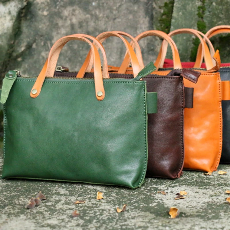 

EUMOAN Vintage Women Handbag 2021 New Genuine Leather Simple Bag Versatile Nature Soft Cowhide Solid Color Shoulder Bags