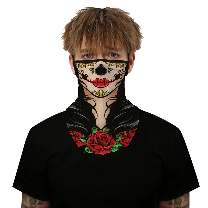 

3D Printed Halloween Novelty Funny Triangle Cycling Scarf Ear Hanging Clawn Sunshade Dustproof Outdoor Neck Cover Face Mask
