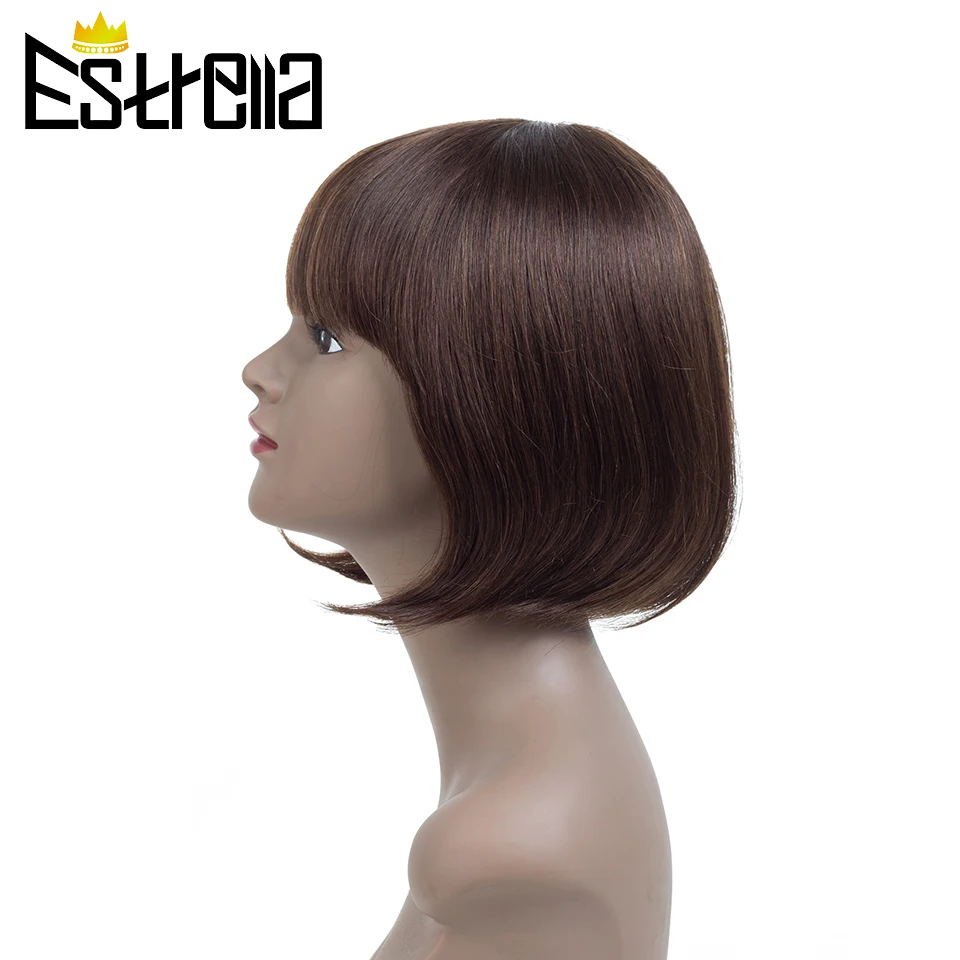 Короткие прямые черные парики из натуральных волос с челкой бразильские не Реми