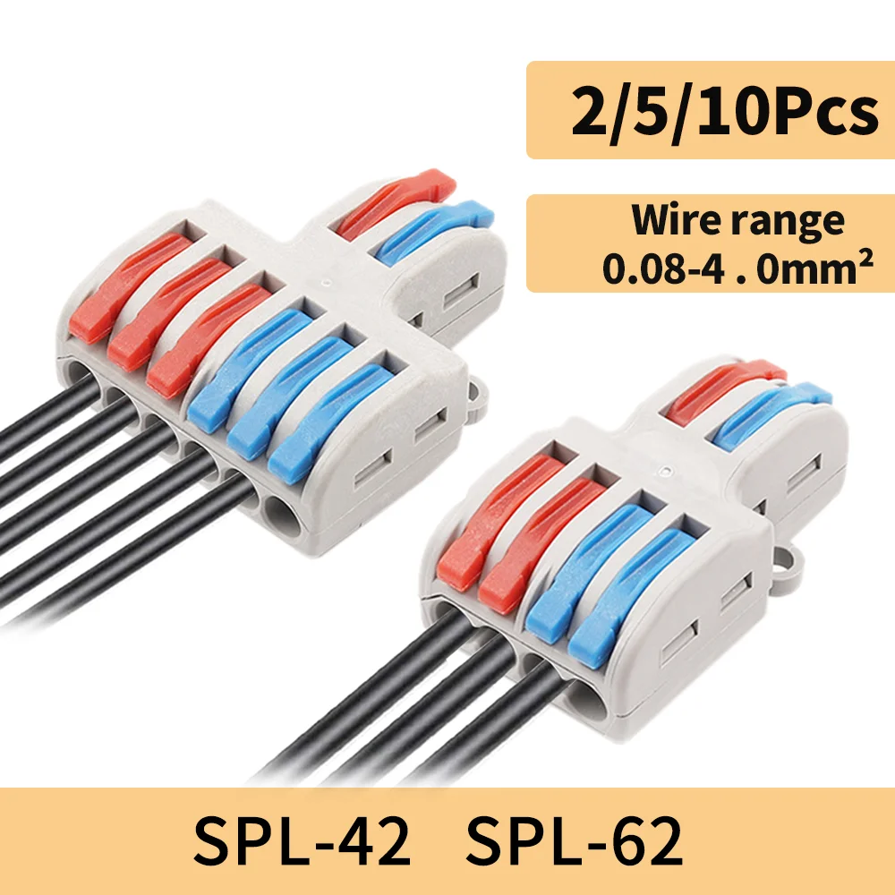 

2pcs Cable Connectors Cable Connectors Mini Fast Cable Connector SPL-62 SPL-42 LED Lamp Push In Conductor Terminal Block Tools