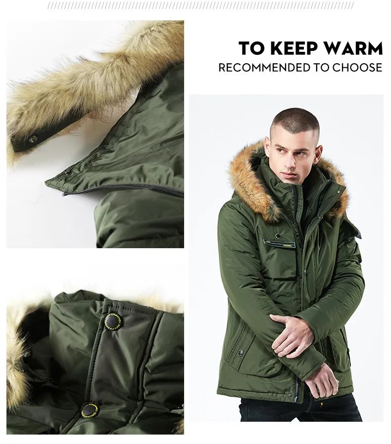 Мужская зимняя пуховая куртка с воротником из искусственного меха длинная