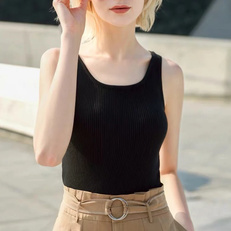 Women Cotton Ribbed Tank Top T-Shirt Sports Gym Fashion Casual Sleeveless Tee Plus Size Stretchy Blouse M30284