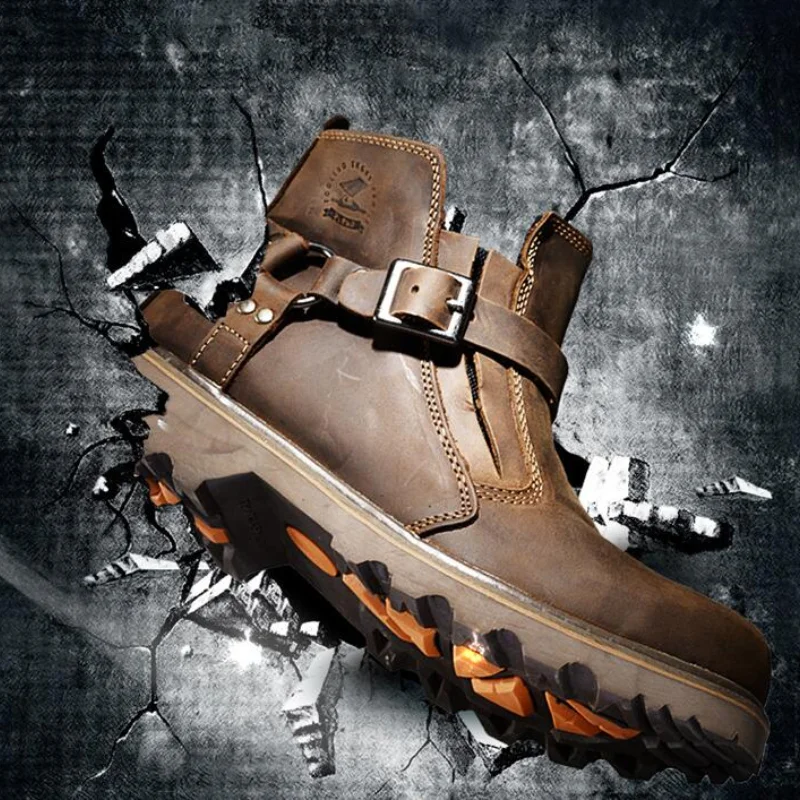 

Men Waterproof Leather Motorcycle Boots Vintage Motorbike Protective Boot Men's Brown Motocross Street Riding Shoes