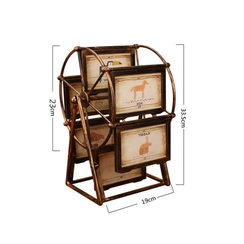 Retro Brown Photo Frame 5Inch Ferris Wheel 6 Photos Creative Picture Album Weding/Home Decoration Accessories | Дом и сад