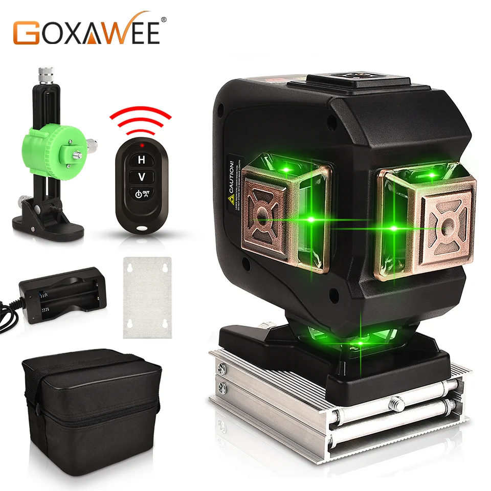 GOXAWEE 12 линий лазерный уровень 3D зеленая Горизонтальная и вертикальная поперечная