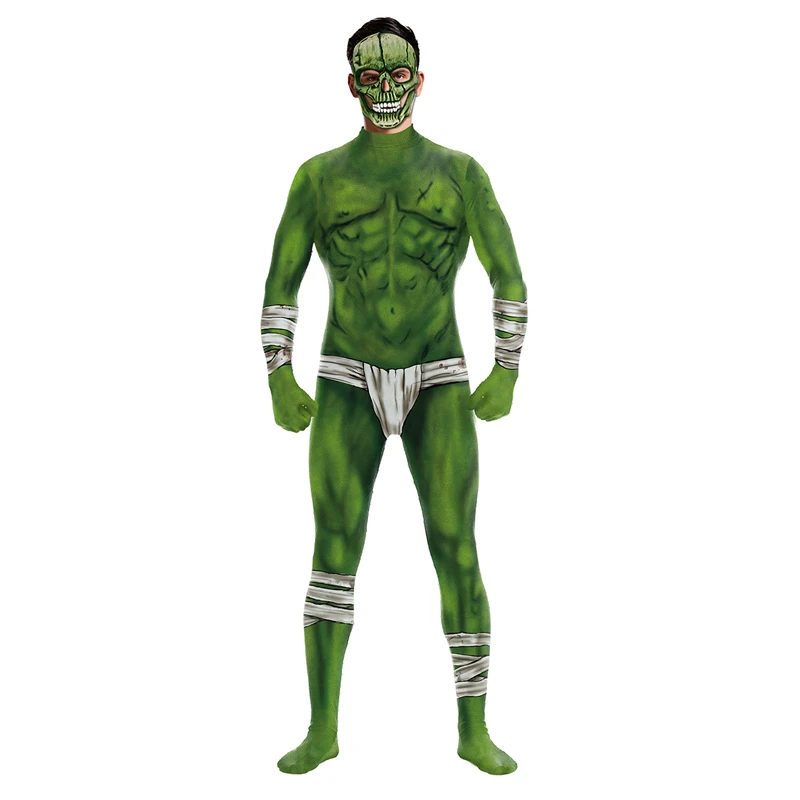 

New Cosplay Halloween Green Monster Zipper Jumpsuit Stunned Siamese Clothes Men's Horror Anime Performance