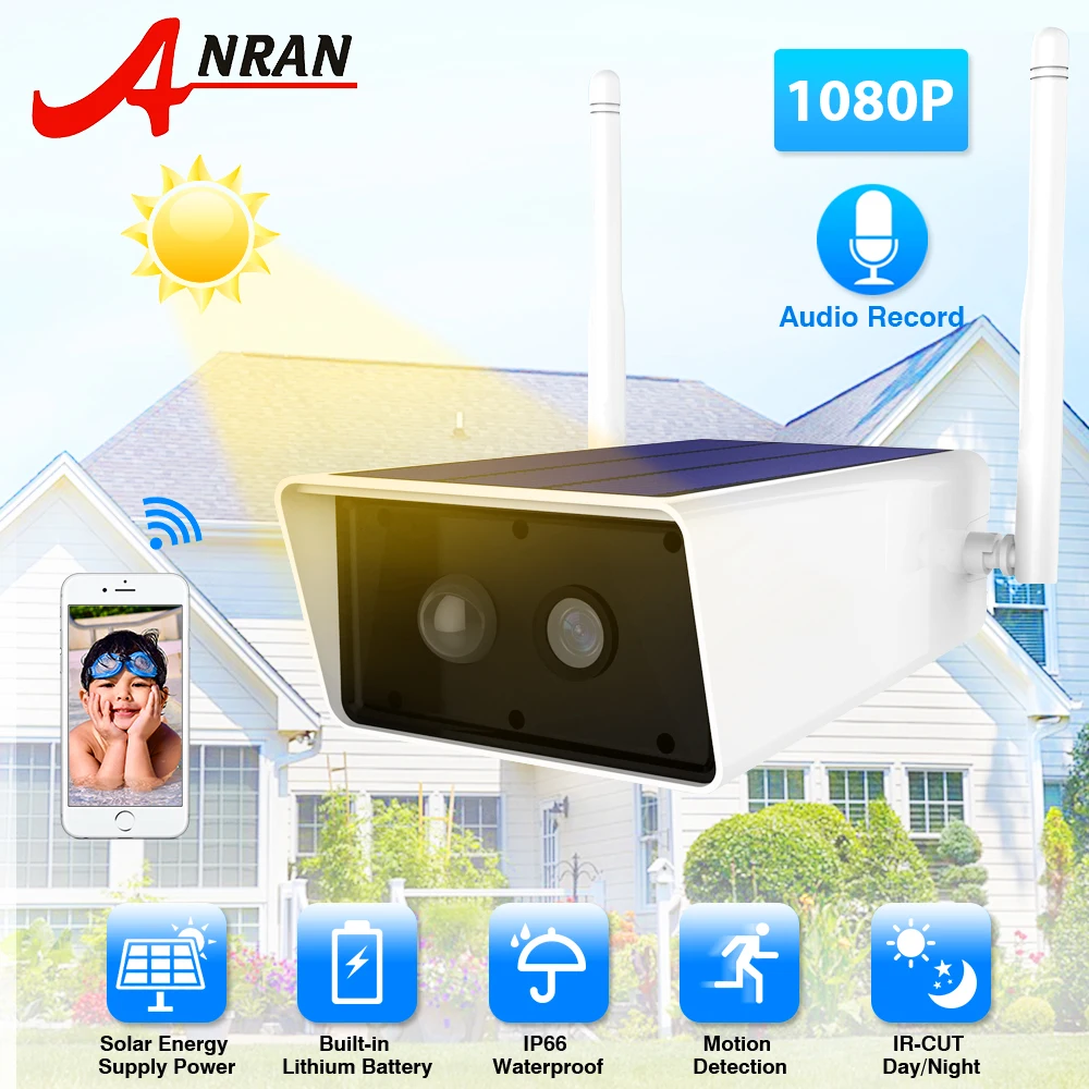 ANRAN 1080P HD камера с питанием от солнечной батареи Wi Fi видеонаблюдения PIR датчиком