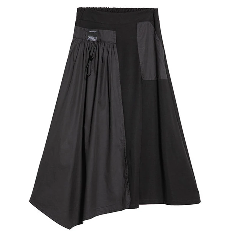 

[EAM] High Elastic Waist Black Irregular Contrast Color Long Half-body Skirt Women Fashion Tide New Spring Summer 2021 1DD9904