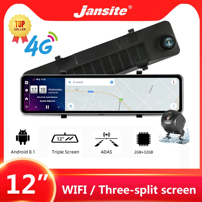 Jansite 12 &quot Автомобильный видеорегистратор с сенсорным квадратным экраном камера