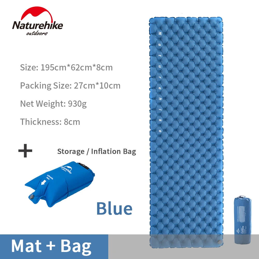 Blue With Air Bag Naturehike Кемпинг Надувной Матрас палатка Двойная подушка безопасности 40D нейлон ТПУ коврик для кемпинга надувная кровать спальный коврик для пикника путешествия - Цвет: Blue With Air Bag