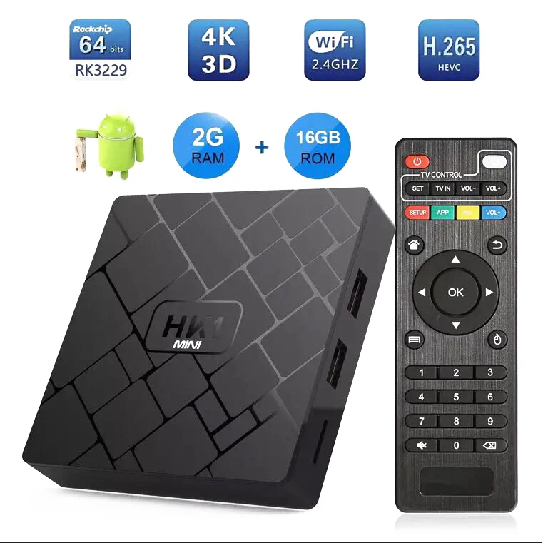 ТВ-приставка Hk1 Mini Smart Tv Box Android 9 0 2 ГБ + 16 четырехъядерный процессор Rk3229 Wi-Fi 4G 4K 3D Google