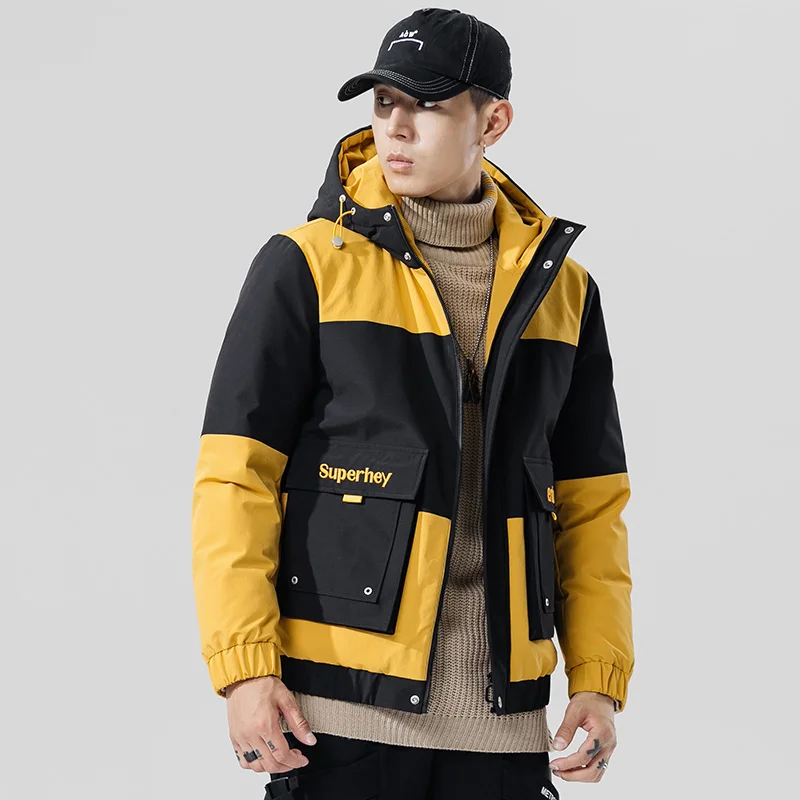 Covrlge Man Duck Down Jacket Thick Winter Warm Jacket Casual Pathwork Color Matching Hooded Down Jacket Men Coat Us Size MWY035