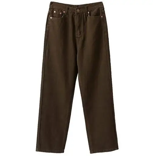 

New retro women's dark brown cropped straight-leg washed jeans