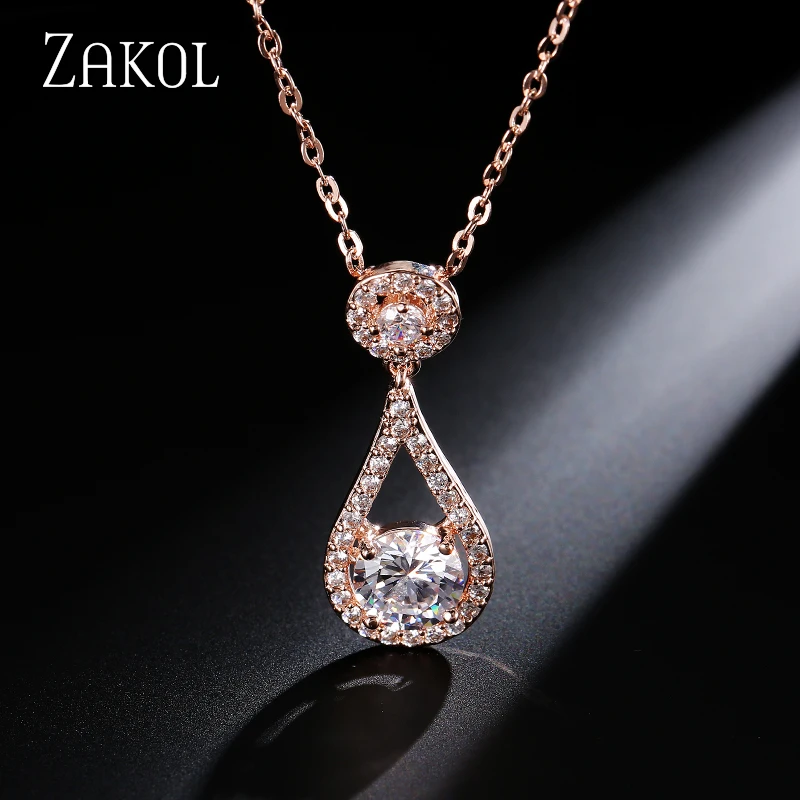 ZAKOL модный белый/розовое золото цвет AAA + кубический цирконий подвески ожерелья