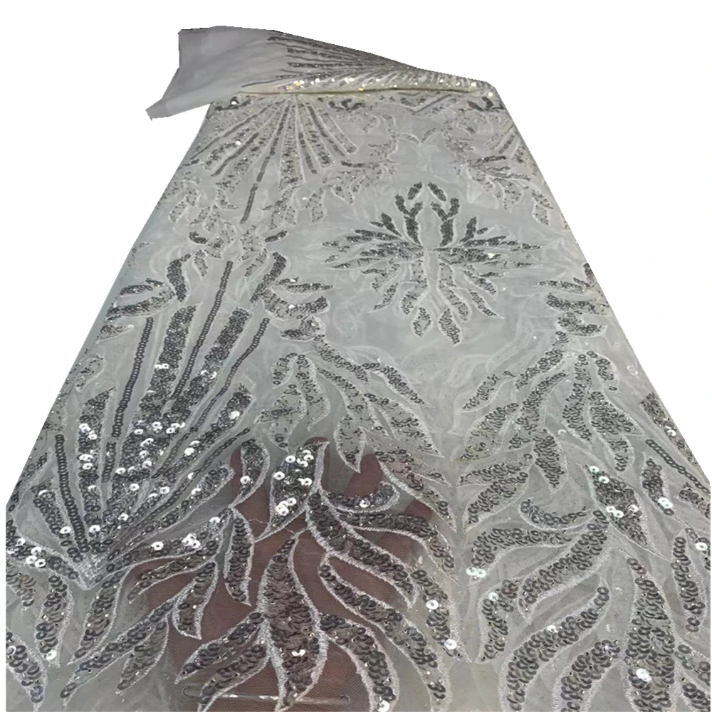 

Exquisite bead embroidered sequins French mesh new African lace fabric Wedding /Evening dress /Party dress design fabric ZX -375