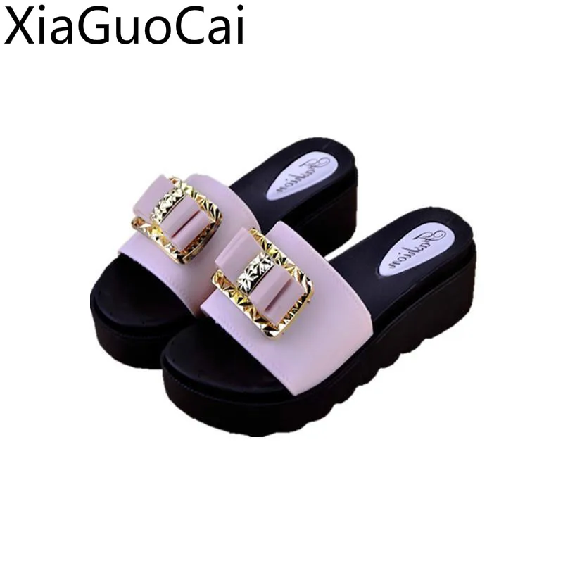 Женские босоножки с открытым носком летние шлепанцы на платформе корейские