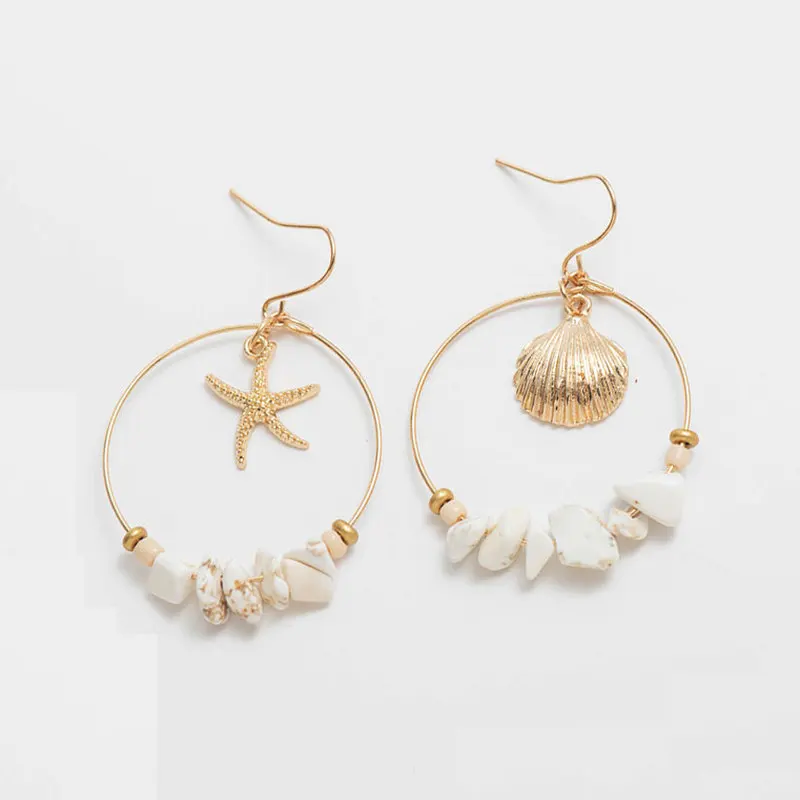 Летние модные серьги в виде морских ракушек морской звезды Золотые круглые