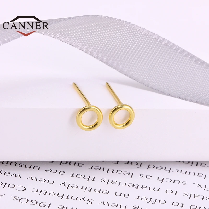 Женские серебряные серьги гвоздики CANNER маленькие круглые с 925 пробы корейские